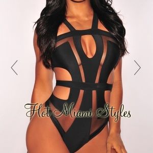 NWT- HMS Black Cut Out Mesh Swimsuit